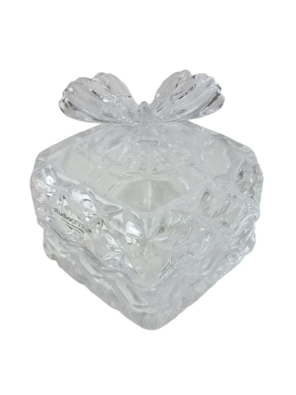 Studio Crystal Glass Butterfly 3" Trinket Box W/Lid